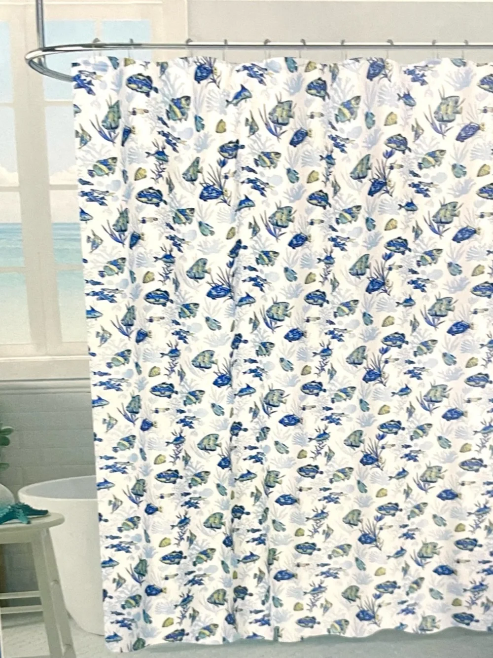 Sea Life Shower Curtain Atlantis Fish Ocean Coral Blue White Caribbean Joe NWT
